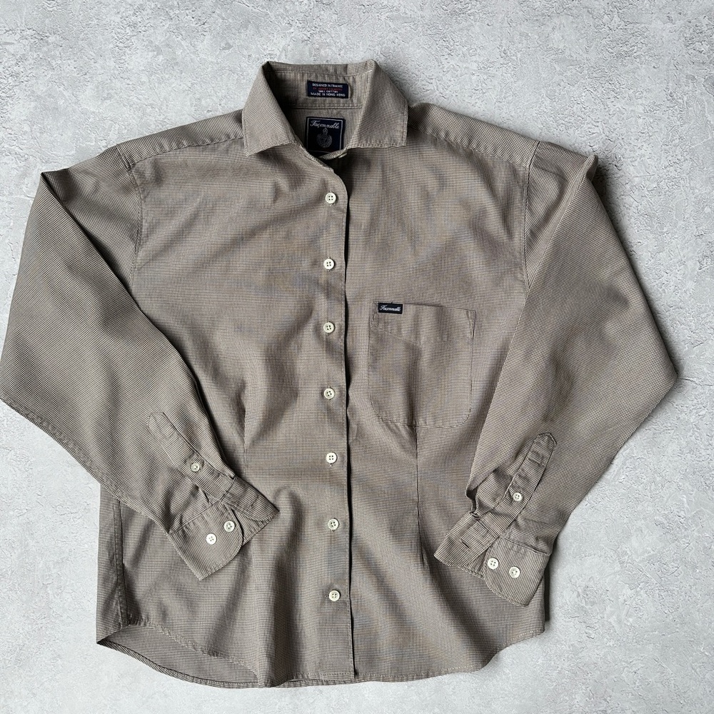 Vintage Faconnable Taupe 100% cotton Button-Down Dress Shirt